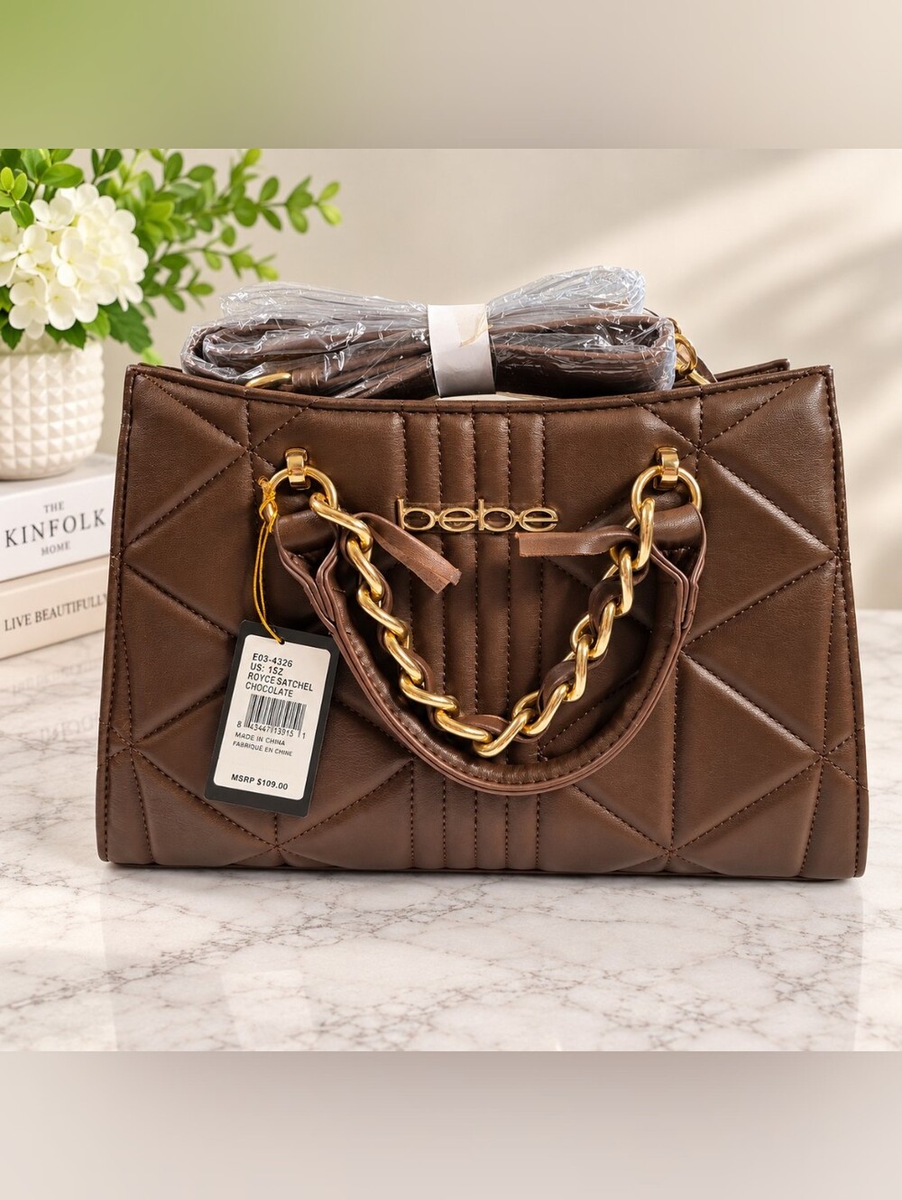 bebe Royce Satchel Chocolate Brown Quilted Bag NWT MSRP $109
